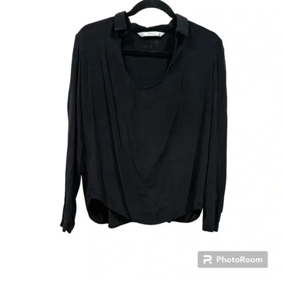 🍁 Zara black collared blouse XS - Picture 1 of 5